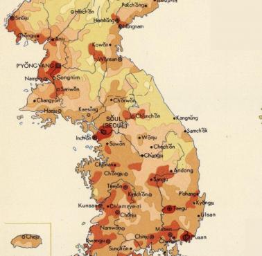 Gęstość zaludnienia Korei, lata 60-te, 1967 (liczba ludności na 1km2)