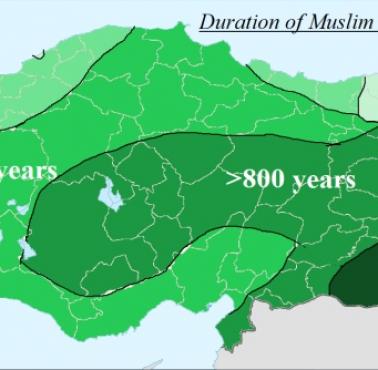 Terytoria pod panowaniem Imperium Osmańskiego (obecna Turcja) z liczbą lat kiedy były częścią państwa (obszar rdzeniowy)