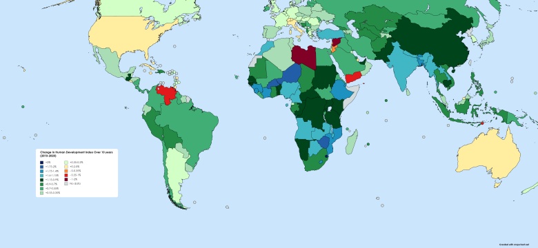 Najszybciej rozwijające się kraje na świecie (wzrost HDI, ang. Human Development Index), 2010-2020