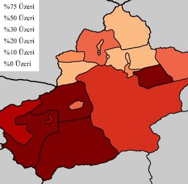 Proporcja Ujgurów Wschodniego Turkiestanu według miast