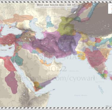Mapa Azji Zachodniej i Południowej w 37 roku