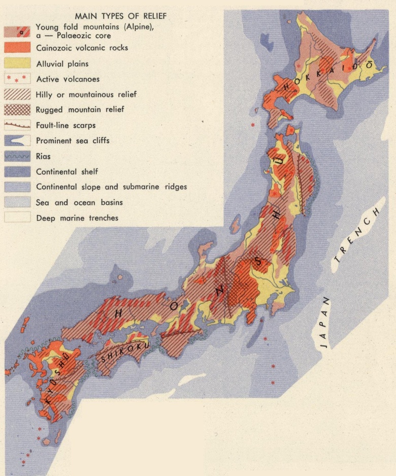 Reliefowa mapa Japonii, lata 60-te, 1967