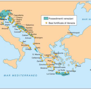 Republika Wenecka i jej główne ufortyfikowane bazy u szczytu swojej potęgi w XV wieku