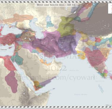 Mapa Azji Zachodniej i Południowej w 55 roku