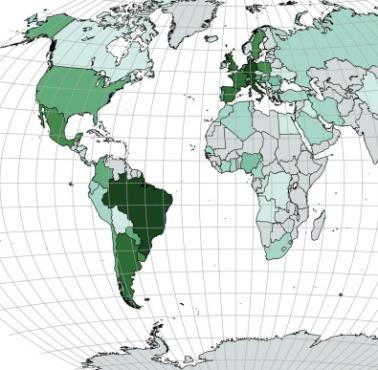 Mapa wszystkich miejsc, gdzie odbyły się Mistrzostwa Świata FIFA, 1930-2018