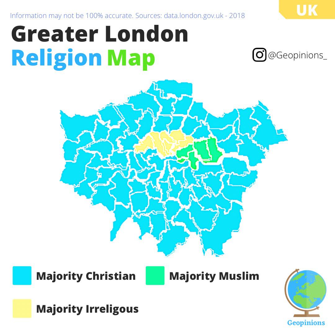 Dominujące religie w Londynie, 2018