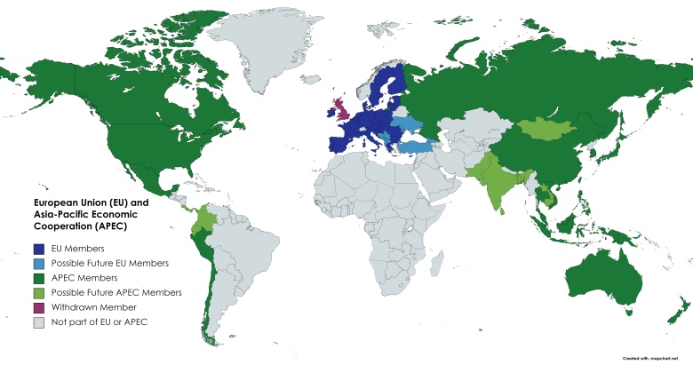 Członkowie Unii Europejskiej (EU) i Wspólnota Gospodarcza Azji i Pacyfiku (Asia-Pacific Economic Cooperation, APEC)