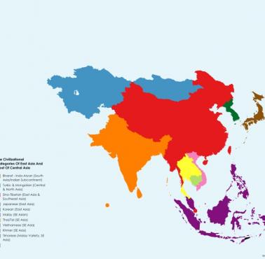 Mapa głównych kultur i cywilizacji Azji Wschodniej, Środkowej i Południowo-Wschodniej