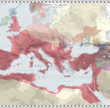 Mapa Europy (Morze Śródziemne) w 161 roku