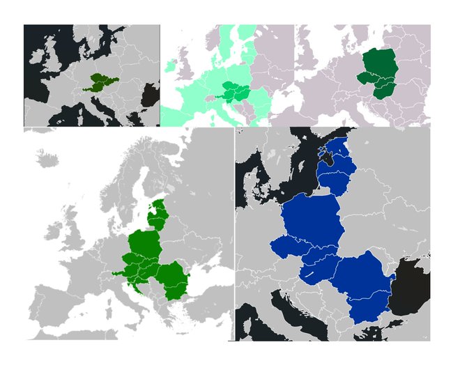 Geopolityka: Członkowie Trójkąta sławkowskiego, Central 5, Grupy Wyszehradzkiej, Trójmorza, Bukaresztańskiej Dziewiątki