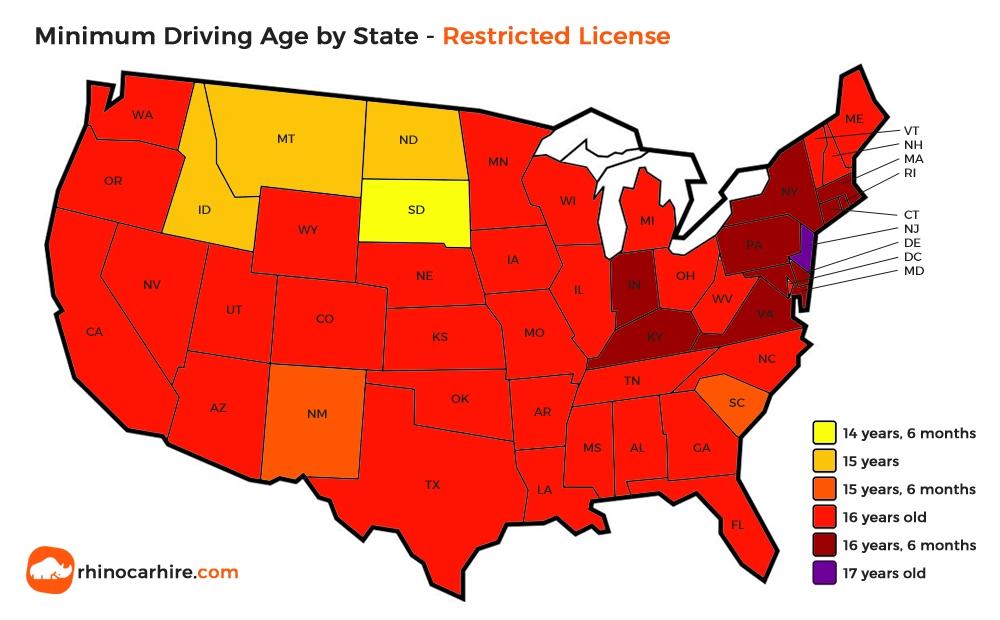 Minimalny wiek zrobienia prawa jazdy w poszczególnych stanach USA