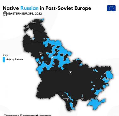 Obszary na Białorusi i Rosji, gdzie dominuje język rosyjski, 2022