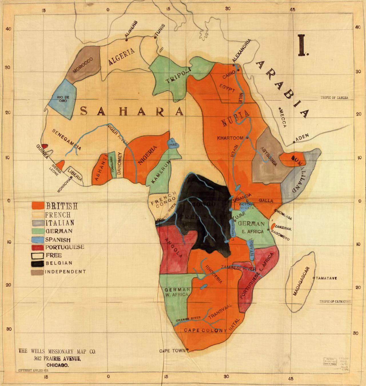 Misjonarska mapa Afryki z 1908 roku