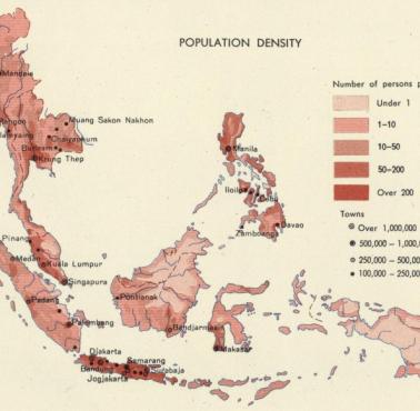 Gęstość zaludnienia Azji Południowo-Wschodniej (lata 60. XX wieku), 1967