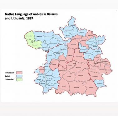 Język ojczysty szlachty na ziemiach wschodniej Polski, Białorusi i Litwy, 1897 r.