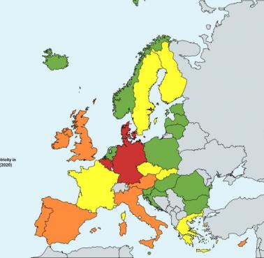 Koszt energii elektrycznej w krajach europejskich w 2020 r. (grosze/kWh)