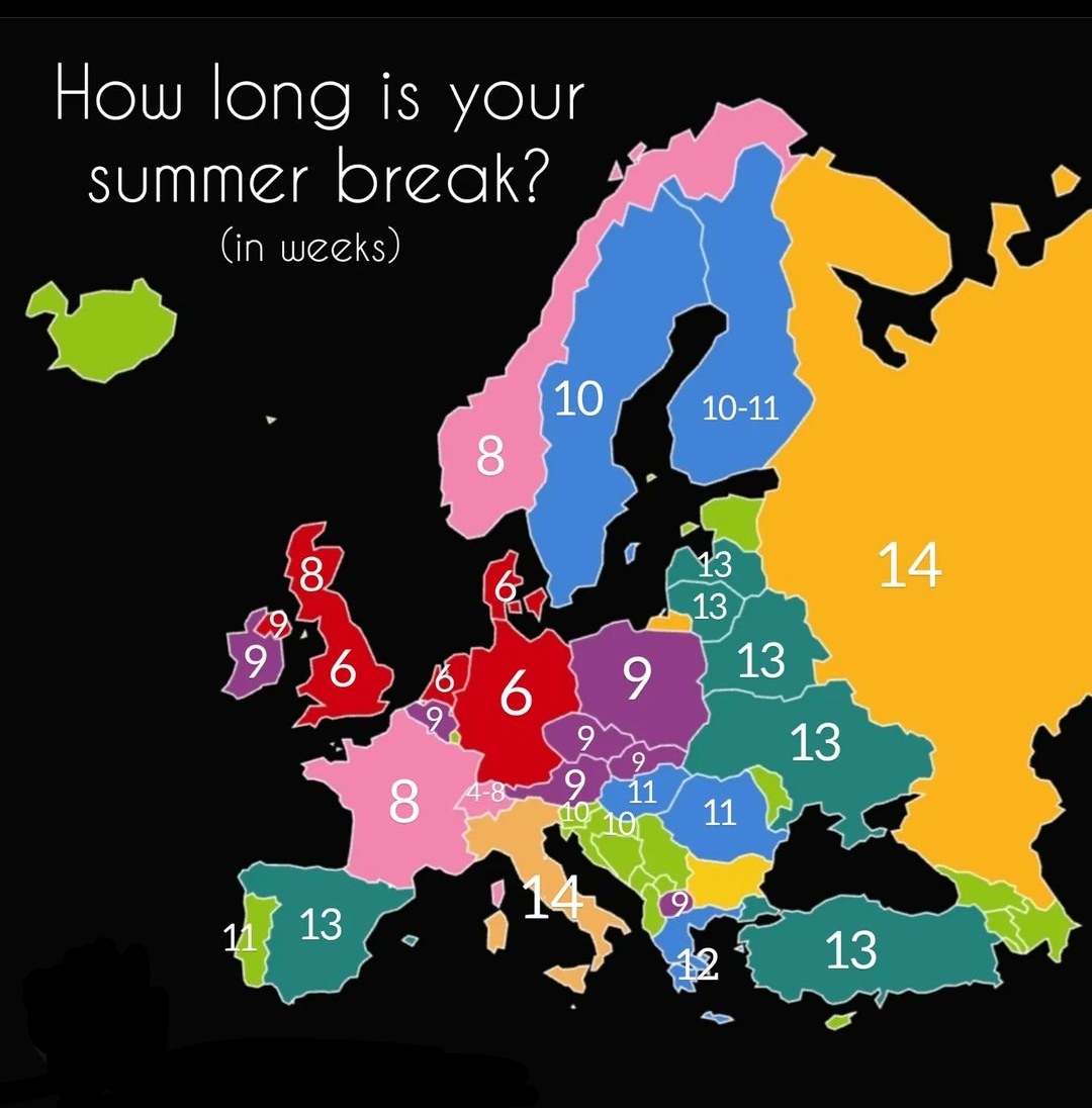 Długości wakacji letnich w Europie