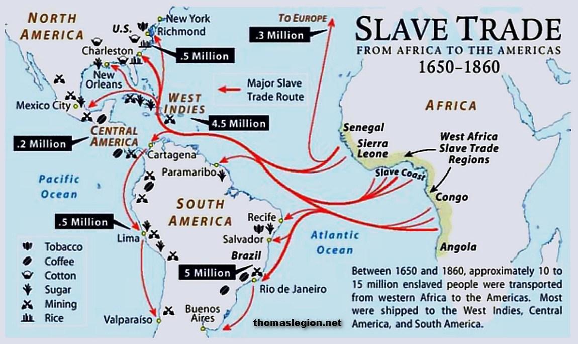 Mapa handlu afrykańskimi niewolnikami 1650-1860