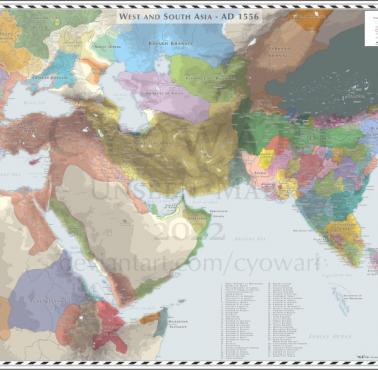 Mapa Azji Zachodniej i Południowej w 1556 roku