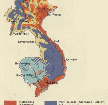 Mapa etnicznoa Indochin Wschodnich (lata 60. XX wieku), 1967