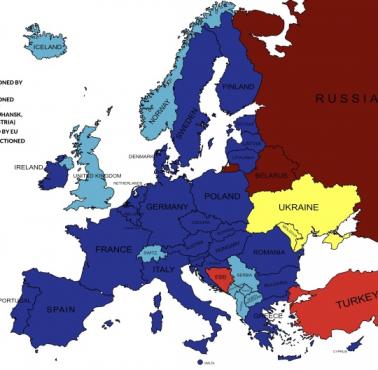 Na które kraje w Europie Unia Europejska nałożyła sankcje, 2022