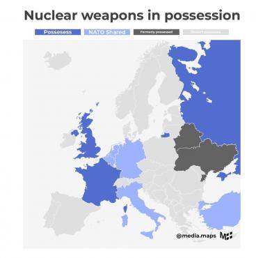 Posiadacze broni jądrowej (w tym NATO shared) w Europie obecnie i kiedyś