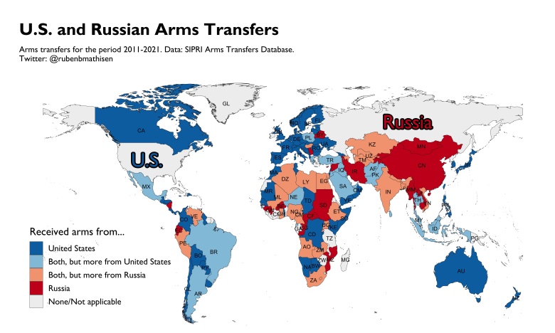 Które kraje otrzymały broń od USA i Rosji (lub obu tych państw) w latach 2011-2021