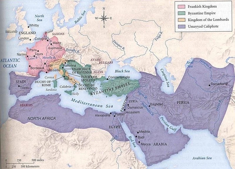 Islamski świat w czasach kalifów Umajjadów (661-750), obszar Bliskiego Wschodu, Europy i Afryki Pn.