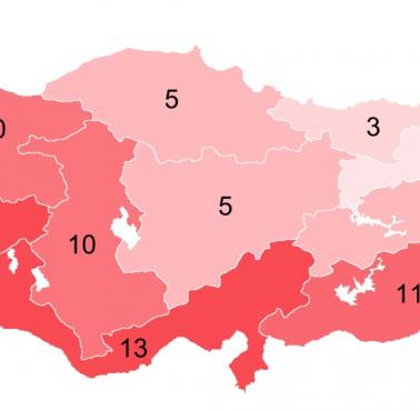 Gdyby 100 osób mieszkało w Turcji (z podziałem na największe jednostki administracyjne)