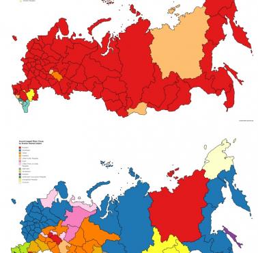 Największa i druga co do wielkości grupa etniczna według podmiotów federalnych Rosji
