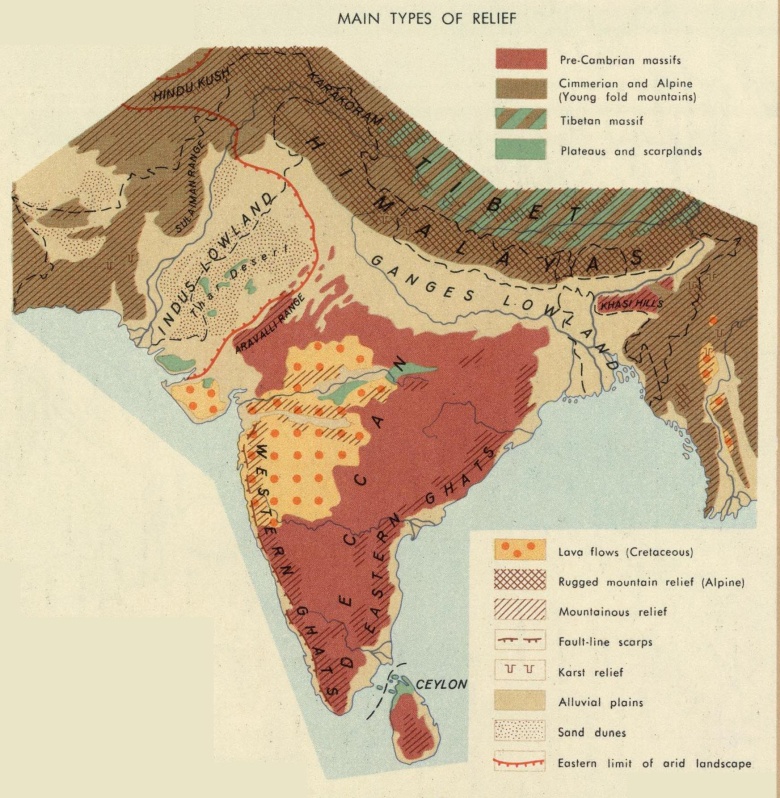 Reliefowa mapa Indii (subkontynent indyjski) (lata 60. XX wieku), 1967