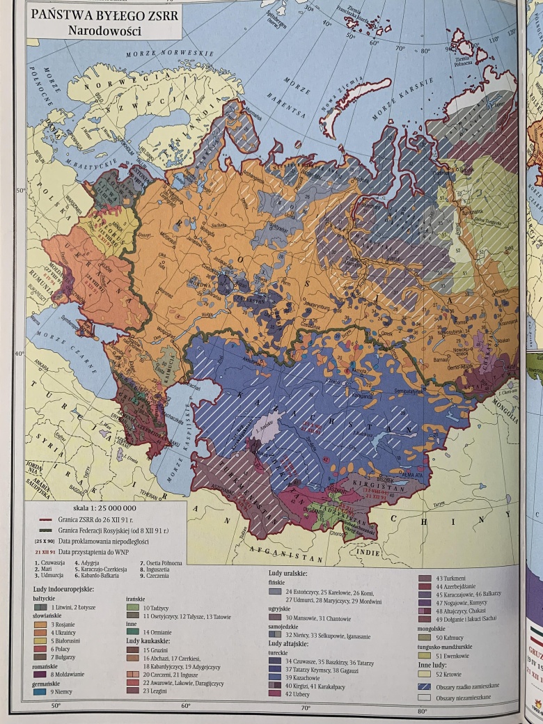 Mapa etniczna ZSRR. Wydana w 2003 roku w Polsce