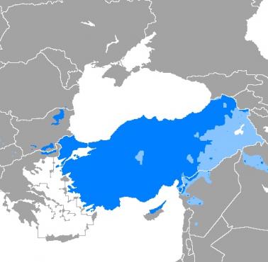 Obszary, na których językiem tureckim posługuje się większość lub znacząca mniejszość mieszkańców
