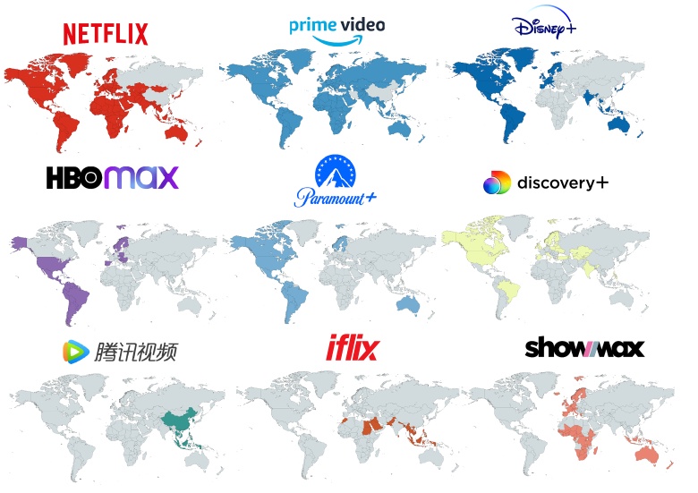 Lewary kulturowe: Iflix (Malezja), iQIYI (Chiny), pozostałe z USA: Netflix, Amazon Prime Video, Discovery+, Showmax, HBOmax ...