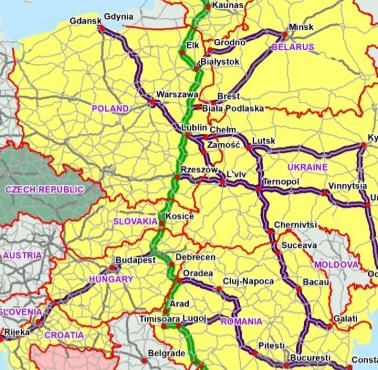 Geopolityka: Obszar rdzeniowy dawnej I RP oraz całej Europy Środkowej, zaznaczony również przebieg Via Carpatia