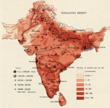 Gęstość zaludnienia subkontynentu indyjskiego (lata 60. XX wieku), 1967