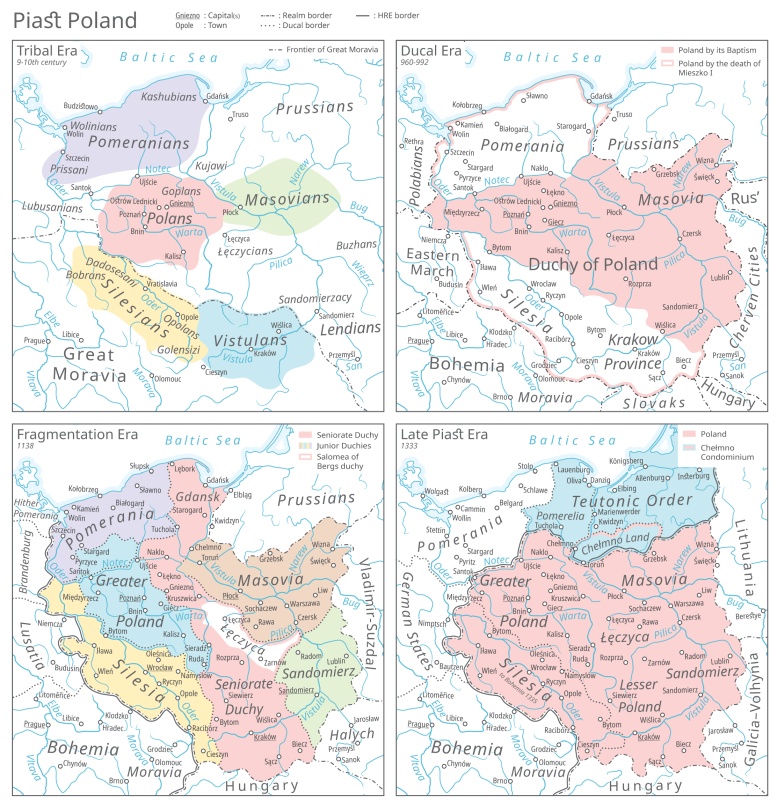 Ewolucja terytorialna Polski piastowskiej, IX-X wiek, 960-1333
