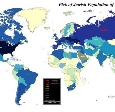 Diaspora żydowska w każdym kraju w szczytowym momencie w całej historii