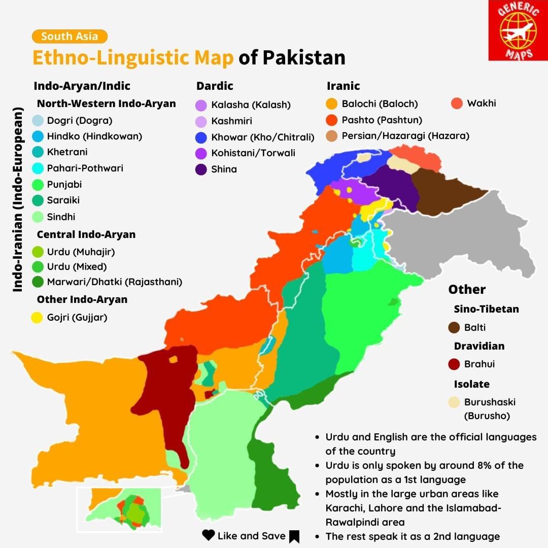 Mapa etniczno-językowa Pakistanu