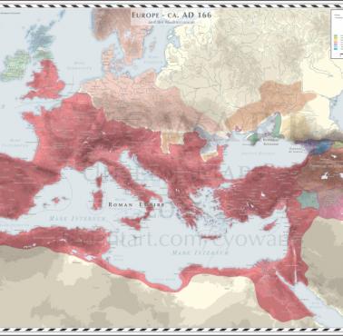 Mapa Europy (Morze Śródziemne) w 166 roku