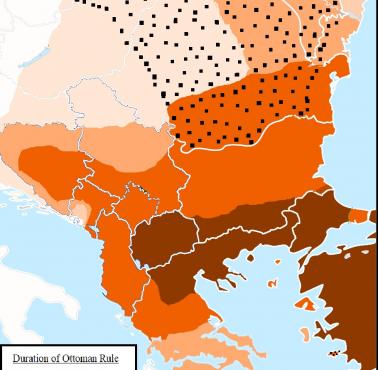 Terytoria pod panowaniem Imperium Osmańskiego (obecna Turcja) w Europie z liczbą lat kiedy były częścią państwa