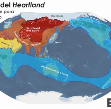 Mapa geopolityczna Halforda Johna Mackindera z podziałem na heartland i rimland, "The Geographical Pivot of History" (1904)