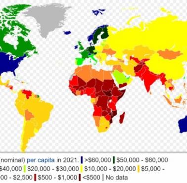 PKB na osobę (per capita) na świecie w 2021 roku