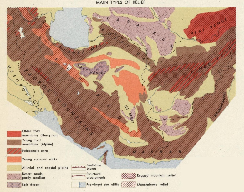 Reliefowa mapa Iranu i Afganistanu (lata 60. XX wieku), 1967
