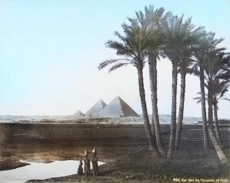 Widok w kierunku piramid w Gizie, ok. 1880