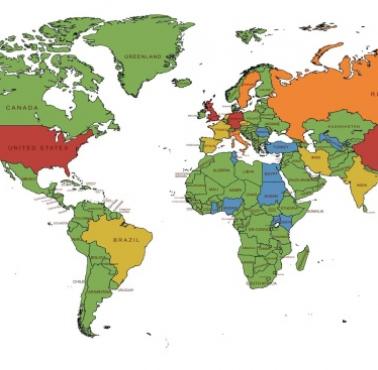 Mapa krajów o największej liczbie marek samochodów. Jeszcze w latach 80-tych Polska była na takiej mapie