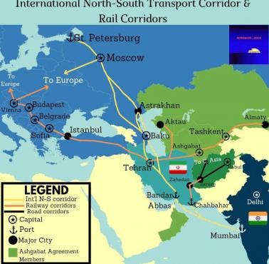 Indyjski Międzynarodowy Korytarz Transportowy Północ-Południe, który ma być konkurencyjny do chińskiego Nowego Jedwabego Szlaku