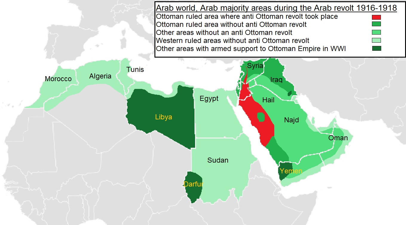W których krajach na Bliskim Wschodzie podczas I wojny światowej doszło do antyosmańskich powstań, 1916-1918
