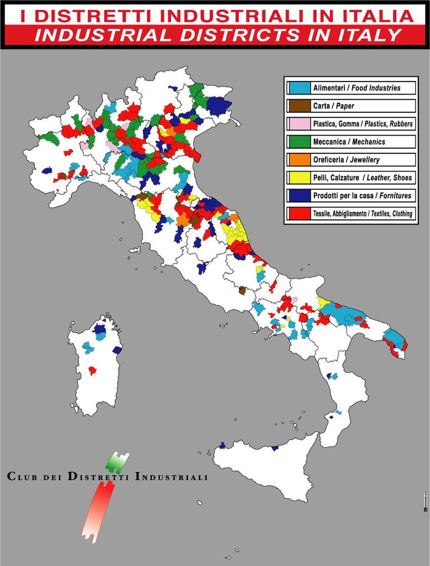 Mapa okręgów przemysłowych we Włoszech
