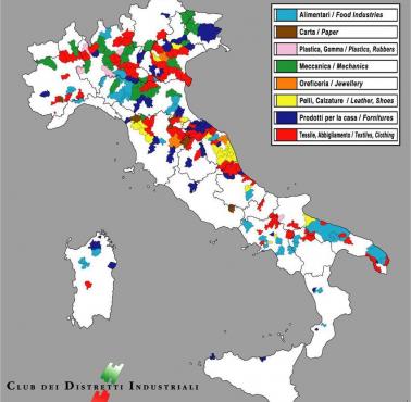 Mapa okręgów przemysłowych we Włoszech